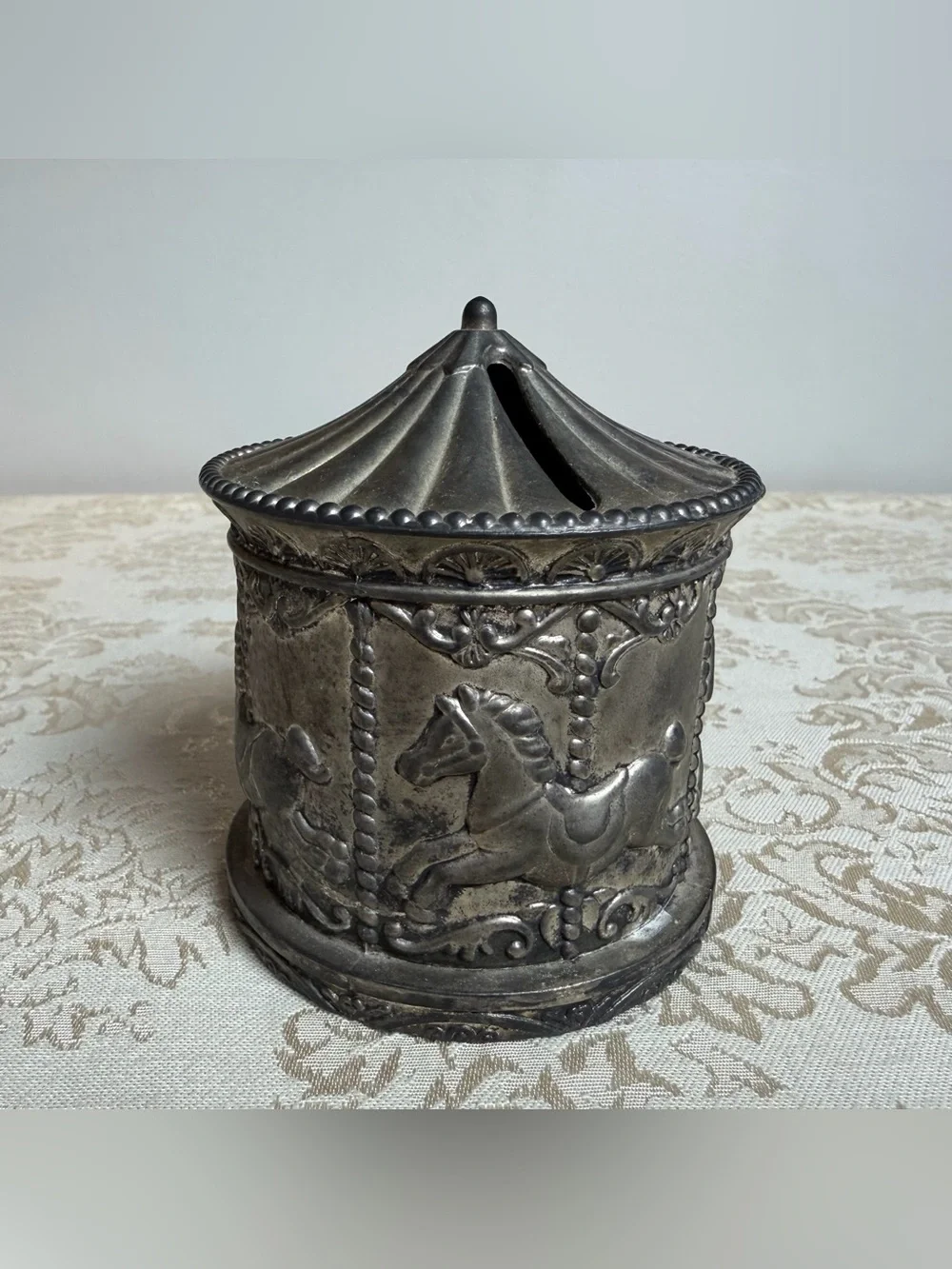 Vintage Carousel Leonard Silver Plated Bank READ